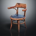 Vintage Wooden Chair With Leather Seat Armrests And Rivet Details For Home Decor